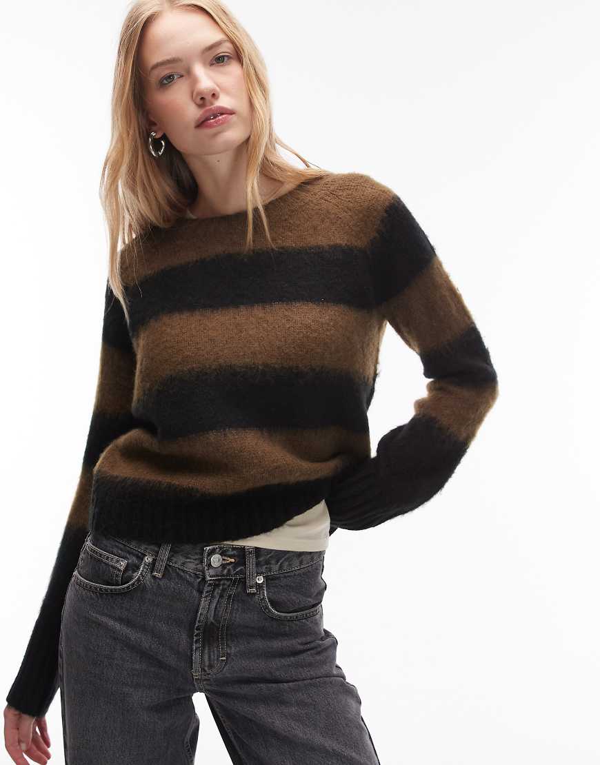AllSaints - Gestreifter Strickpullover in Braun/Schwarz-Brown von AllSaints