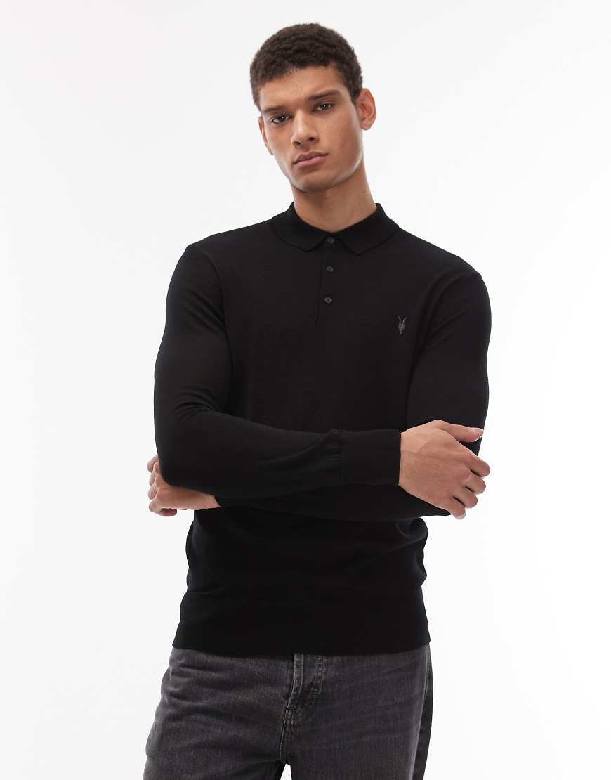 AllSaints - Gestricktes Polohemd aus Merinowolle in Schwarz von AllSaints