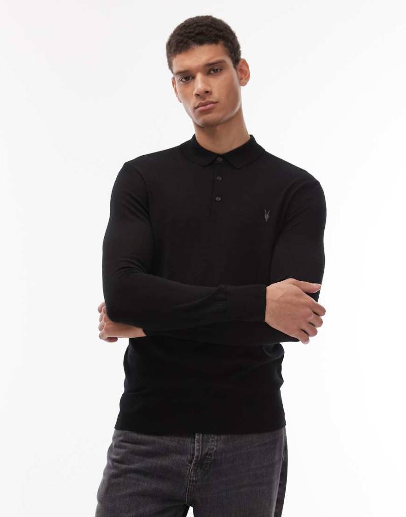 AllSaints - Gestricktes Polohemd aus Merinowolle in Schwarz von AllSaints