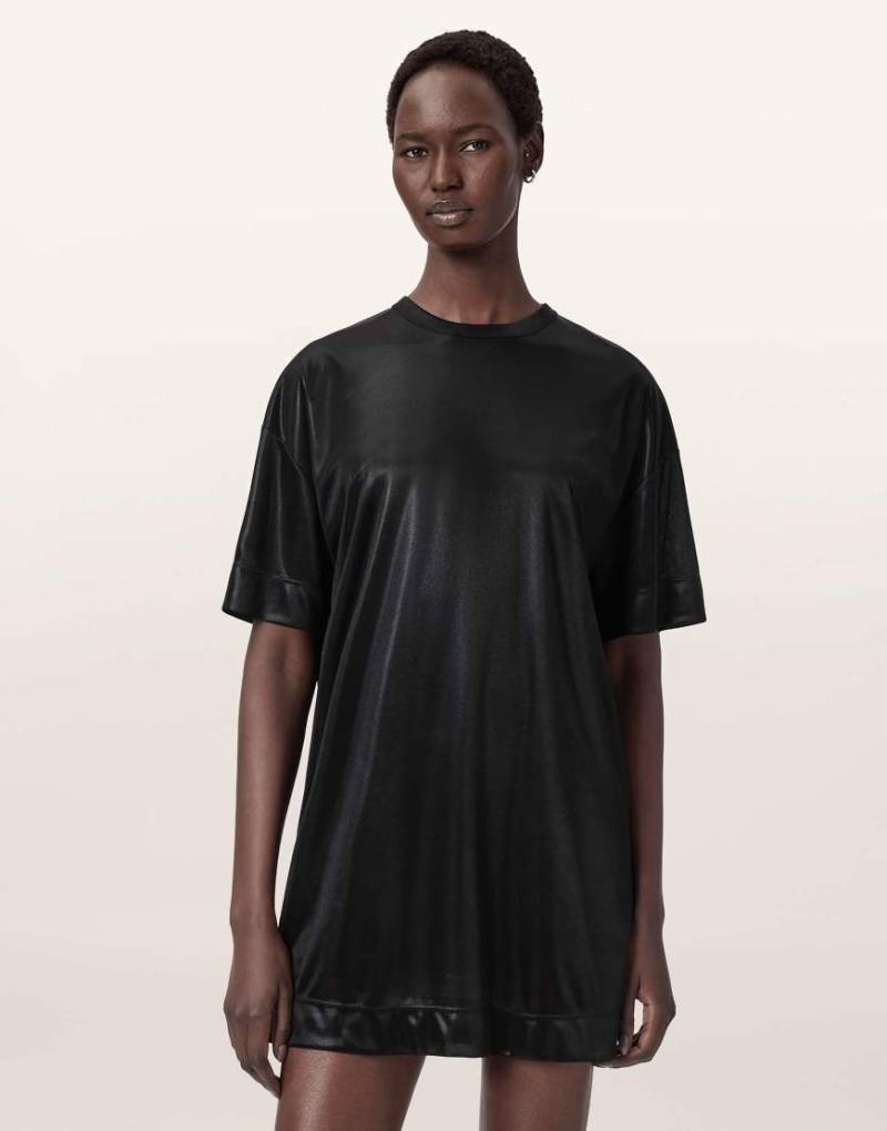 AllSaints - Glänzendes T-Shirt-Kleid in Schwarz von AllSaints