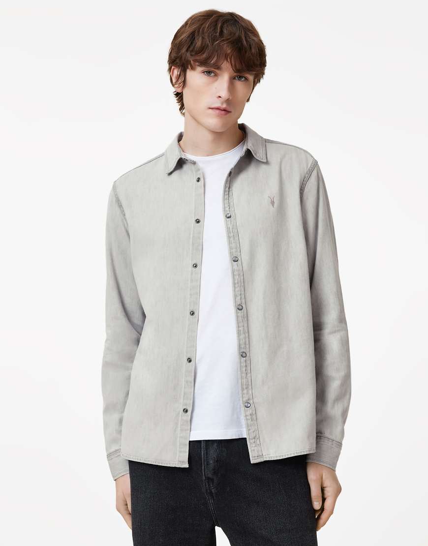 AllSaints - Gleason - Langärmliges Hemd in Grau von AllSaints