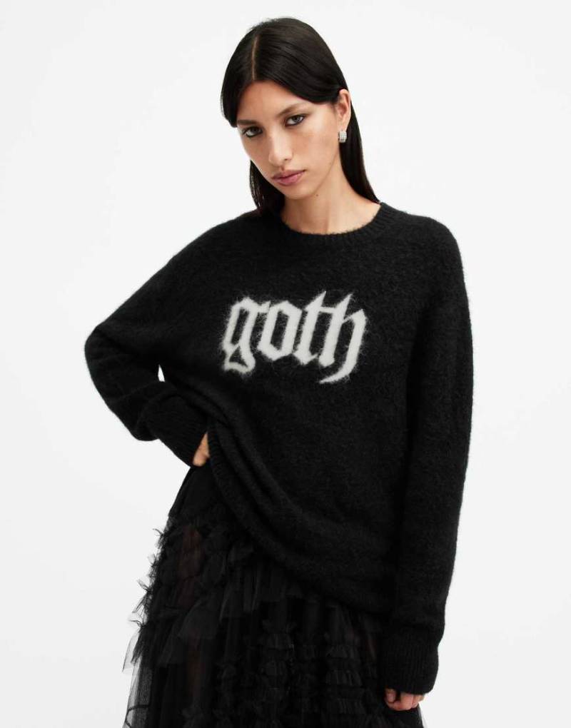 AllSaints - Goth - Pullover in Schwarz mit „Goth"-Textprint von AllSaints