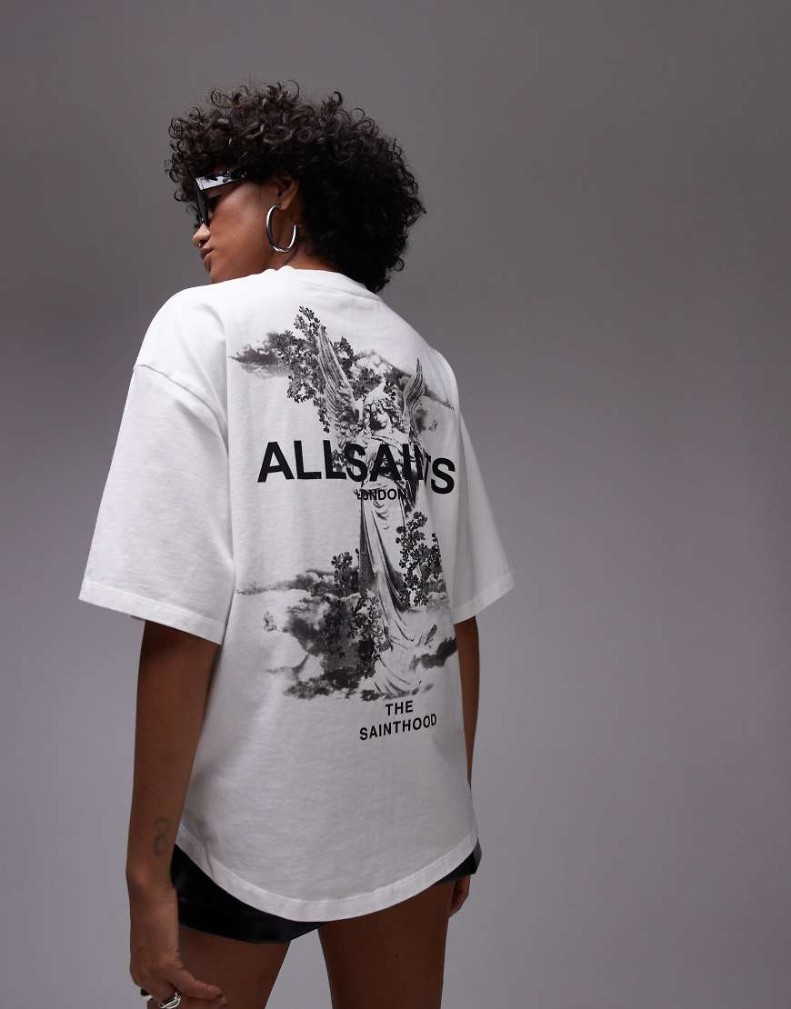 AllSaints - Guardian Amelie - Oversize-T-Shirt in Weiß mit Rückenprint von AllSaints