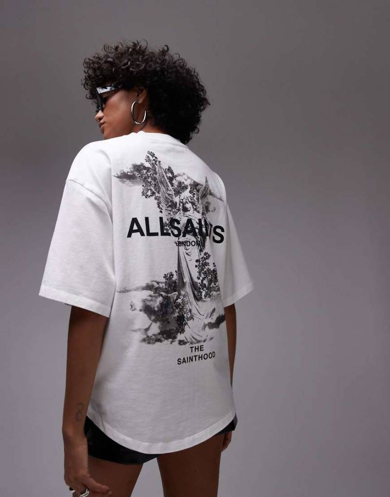 AllSaints - Guardian Amelie - Oversize-T-Shirt in Weiß mit Rückenprint von AllSaints
