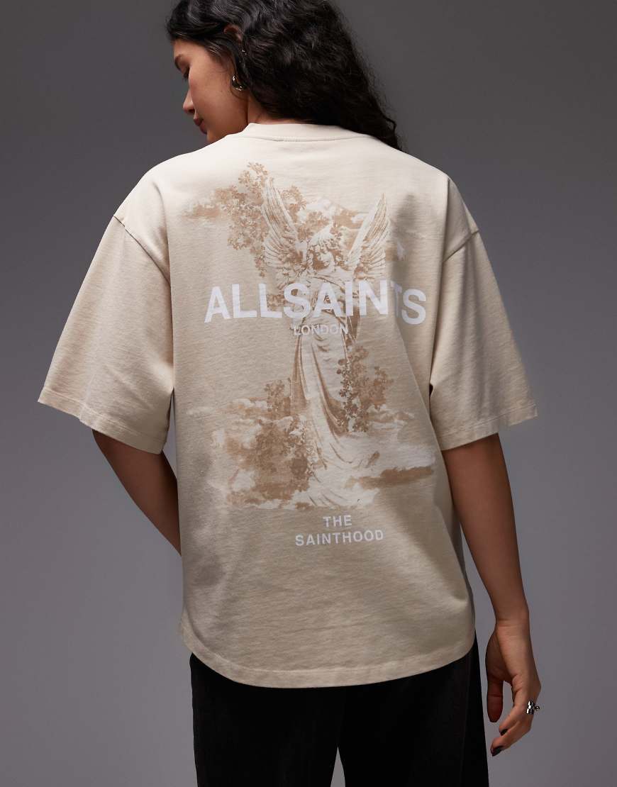 AllSaints - Guardian Amelie - T-Shirt in Beige mit Logo- und Rückenprint-Neutral von AllSaints