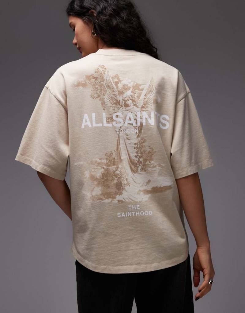 AllSaints - Guardian Amelie - T-Shirt in Beige mit Logo- und Rückenprint-Neutral von AllSaints