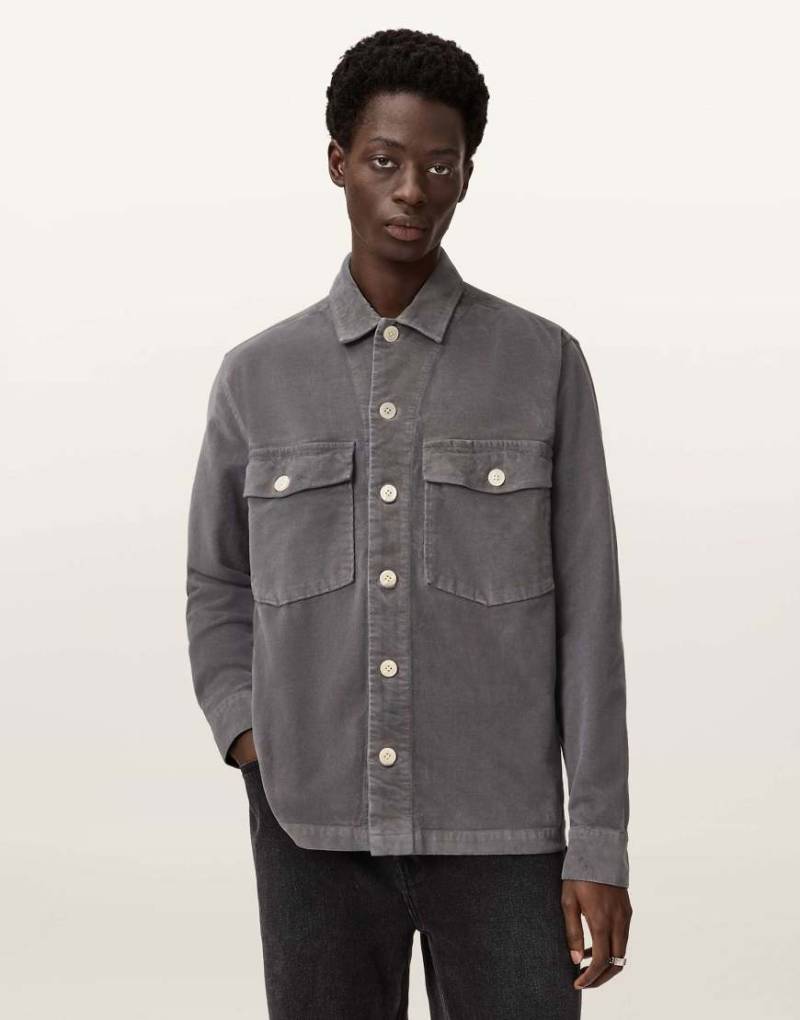 AllSaints - Harrier - Langärmliges Hemd in Regengrau von AllSaints