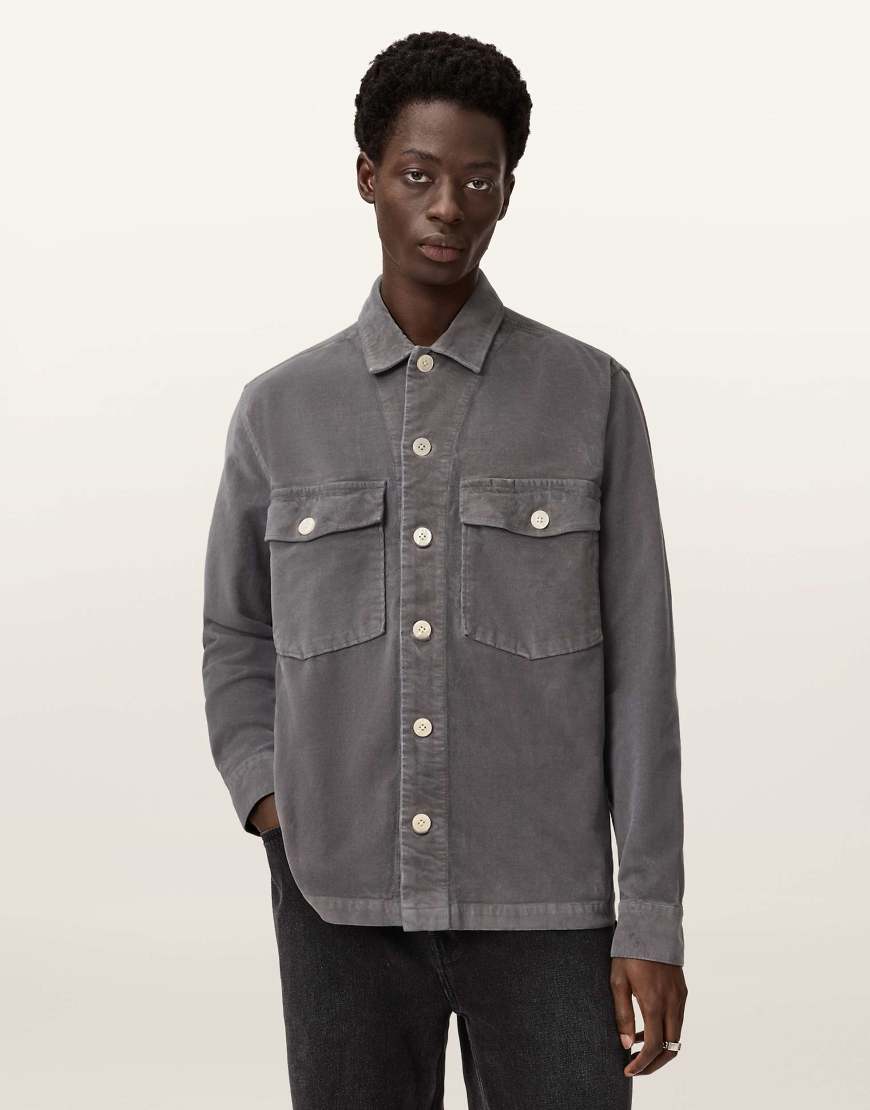 AllSaints - Harrier - Langärmliges Hemd in Regengrau von AllSaints