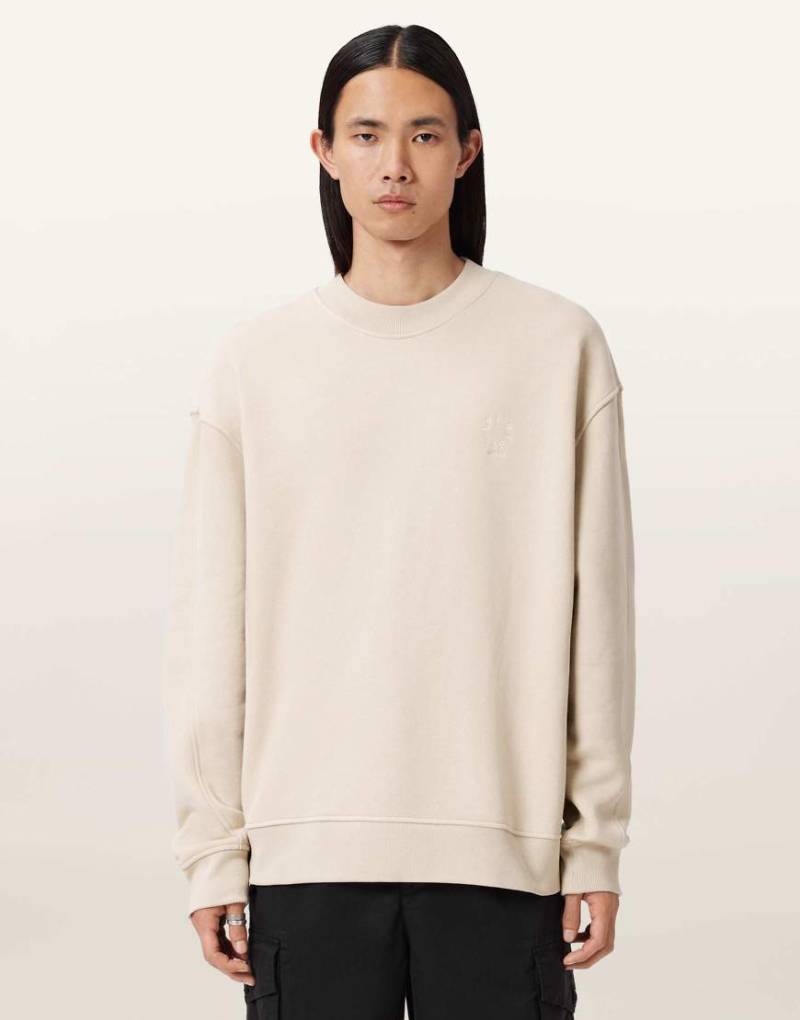 AllSaints - Haven - Sweatshirt in Feder-Taupe mit Rundhalsausschnitt-Weiß von AllSaints