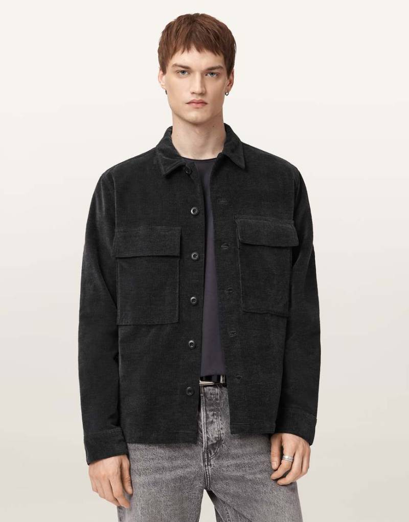 AllSaints - Hawker - Langärmliges Hemd in verblasstem Schwarz von AllSaints