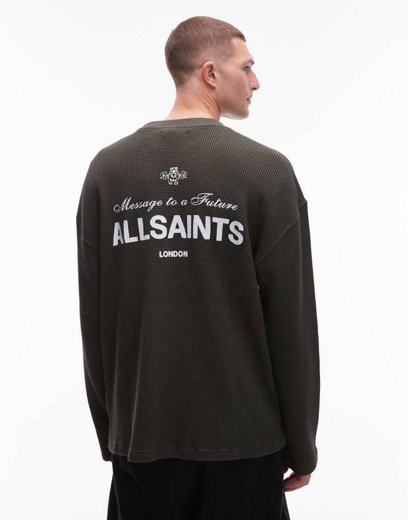 AllSaints - Herald - Langärmliges T-Shirt in Grün mit Waffelstruktur von AllSaints