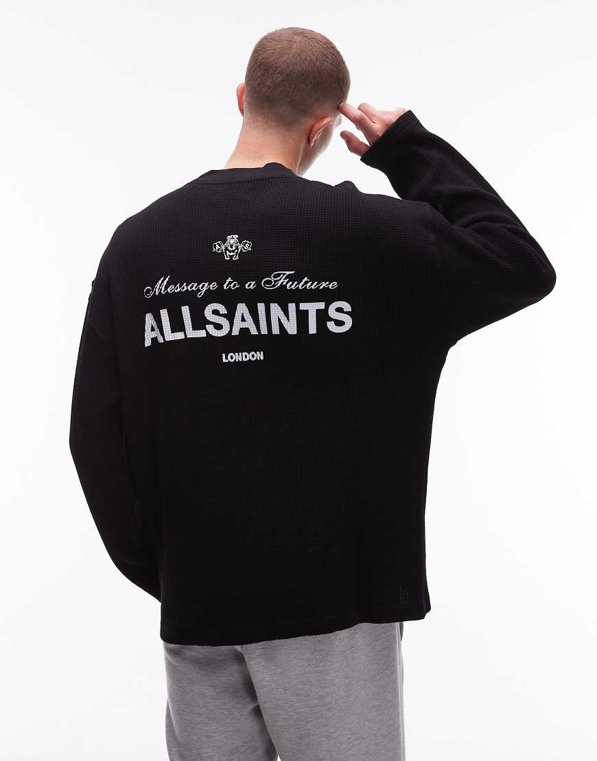 AllSaints - Herald - Langärmliges T-Shirt in Schwarz mit Waffelstruktur von AllSaints