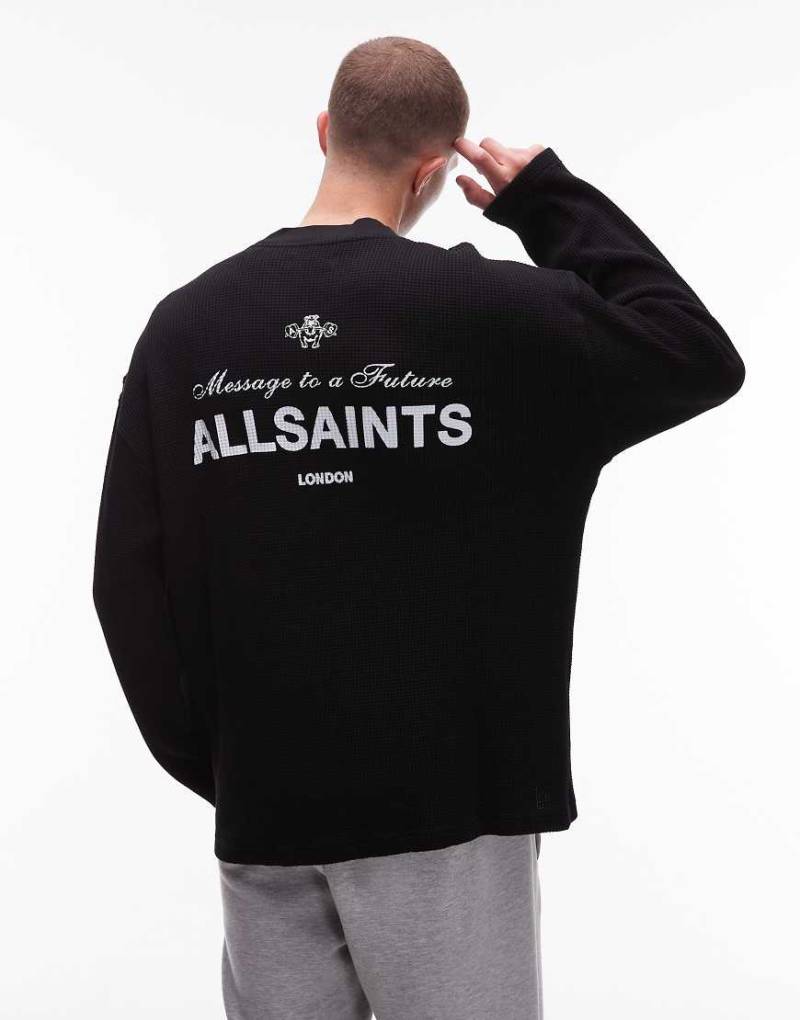 AllSaints - Herald - Langärmliges T-Shirt in Schwarz mit Waffelstruktur von AllSaints