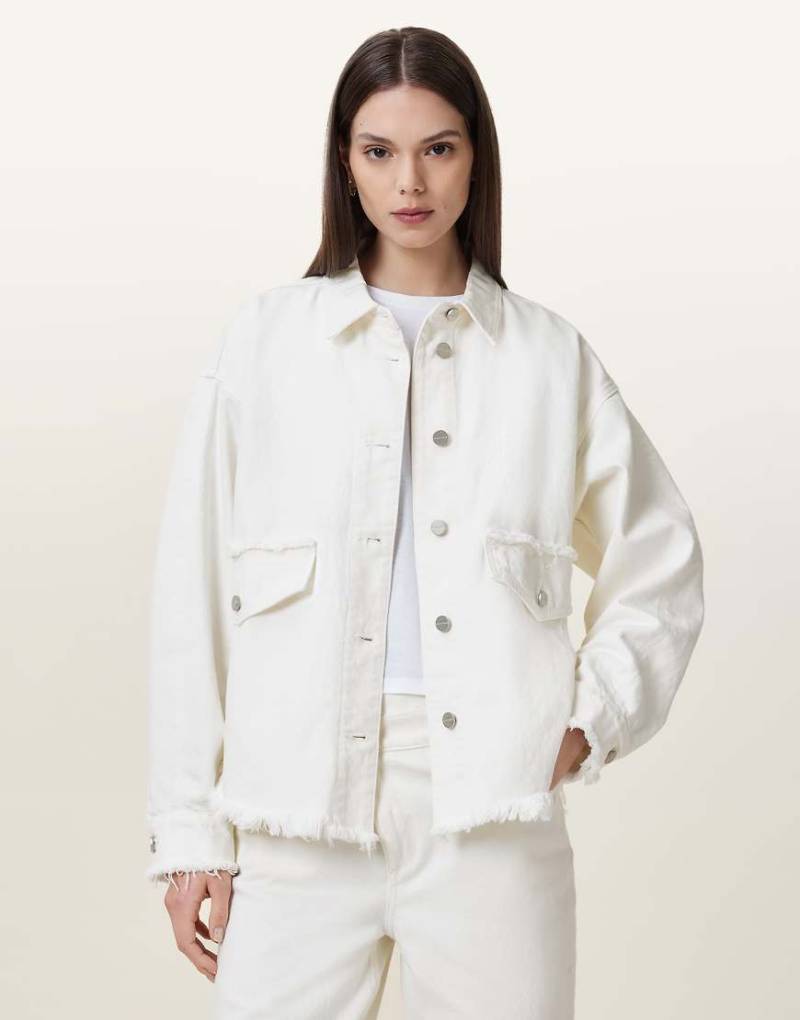 AllSaints - Hettie - Fransen-Hemdjacke in gebrochenem Weiß von AllSaints