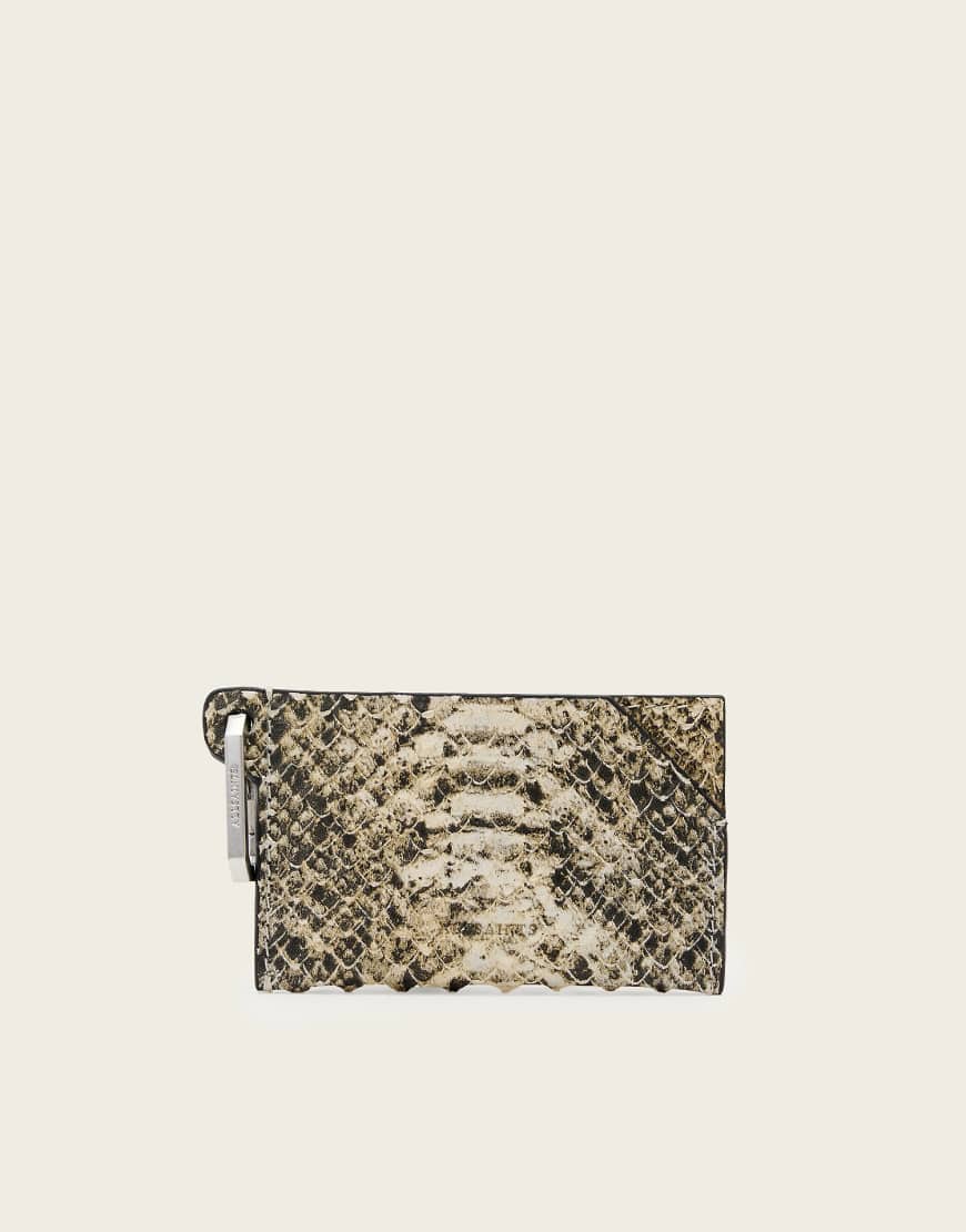 AllSaints - Hex - Kartenetui in Creme mit Schlangenhautmuster-Weiß von AllSaints