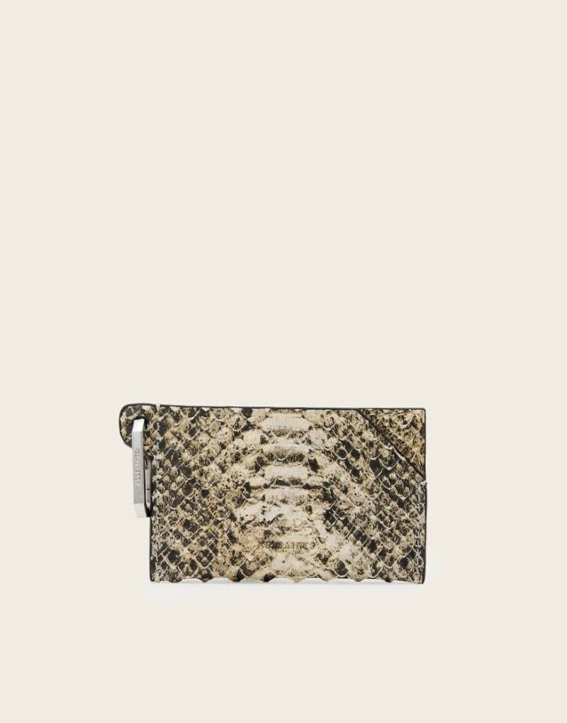 AllSaints - Hex - Kartenetui in Creme mit Schlangenhautmuster-Weiß von AllSaints