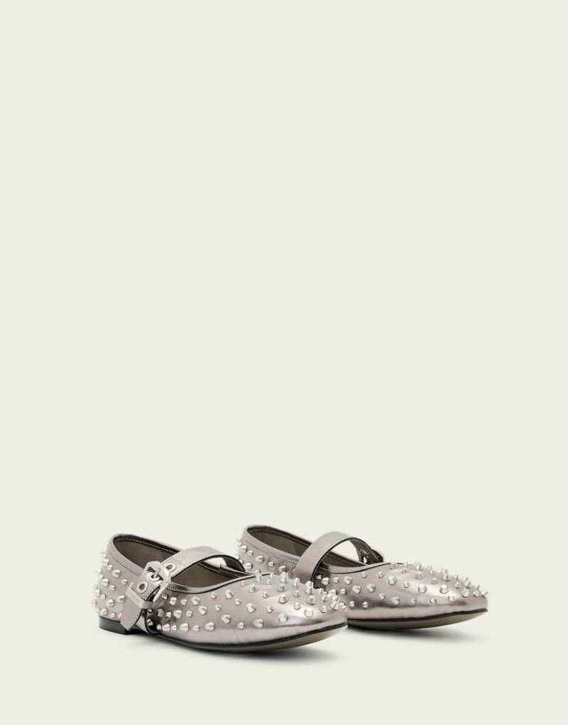 AllSaints - Holly - Flache Ballerinas in Silber mit Nieten-Grau von AllSaints