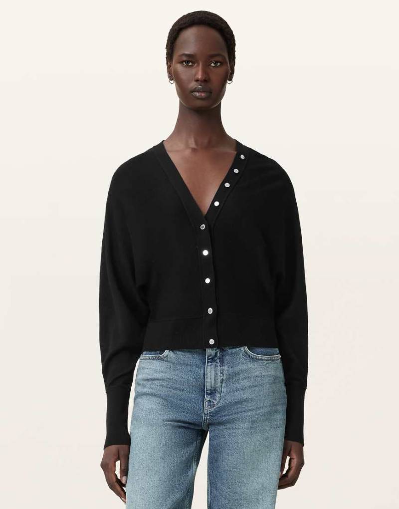 AllSaints - Honor - Strickjacke in Schwarz mit V-Ausschnitt von AllSaints