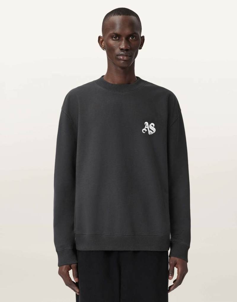 AllSaints - Icon - Sweatshirt in verwaschenem Schwarz mit Rundhalsausschnitt von AllSaints