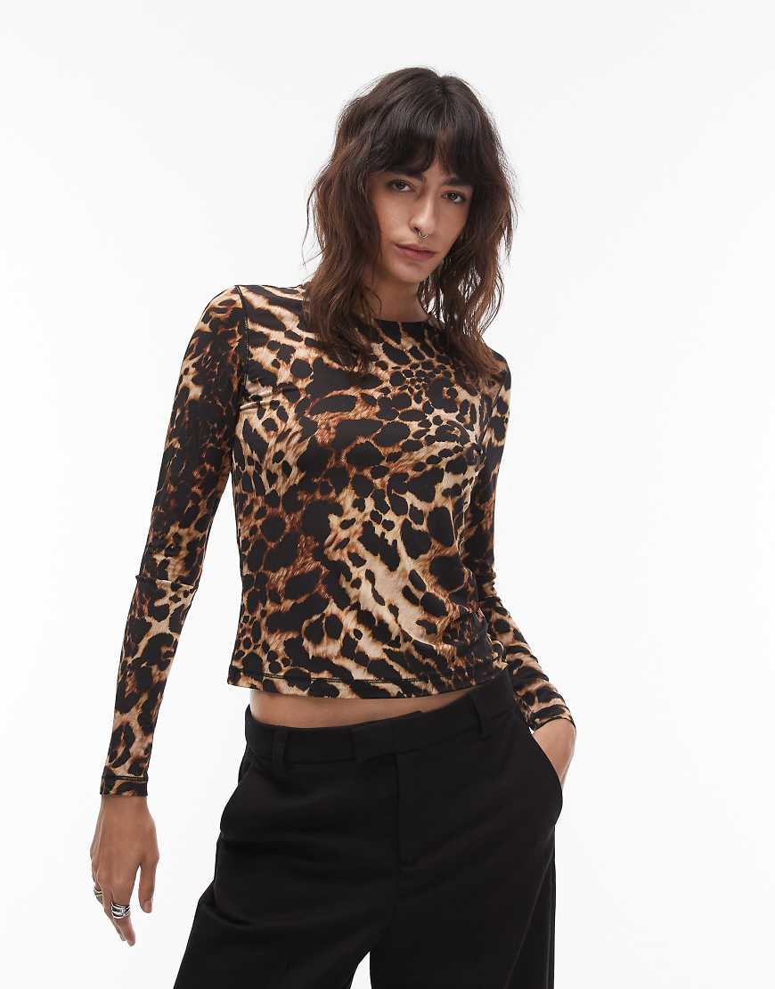 AllSaints - Katlyn - Oberteil in Braun und Schwarz mit Leopardenmuster-Brown von AllSaints