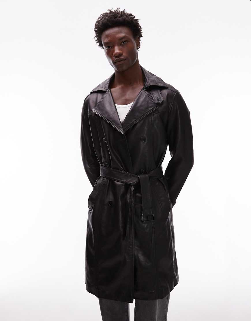 AllSaints - Kellett - Trenchcoat aus Leder in Schwarz AllSaints - Kellett - Trenchcoat aus Leder in Schwarz von AllSaints