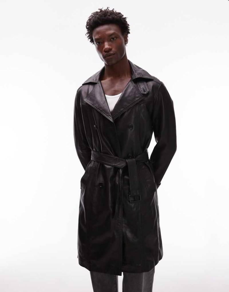 AllSaints - Kellett - Trenchcoat aus Leder in Schwarz von AllSaints