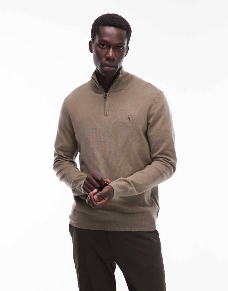 AllSaints - Kilburn - Pullover in Grün mit kurzem Reißverschluss von AllSaints