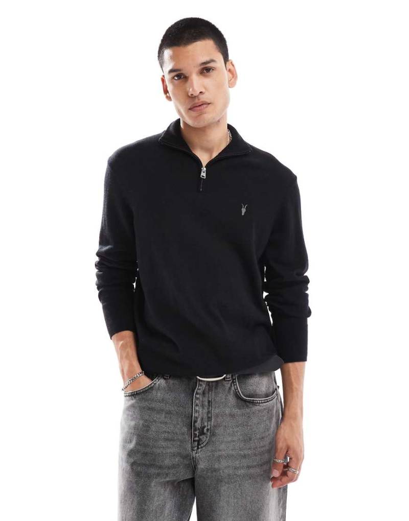 AllSaints - Kilburn - Strickpullover in Schwarz mit kurzem Reißverschluss von AllSaints