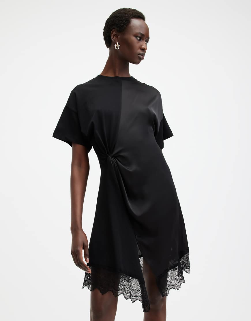 AllSaints - Lana - Minikleid in Schwarz mit Spitzenbesatz von AllSaints