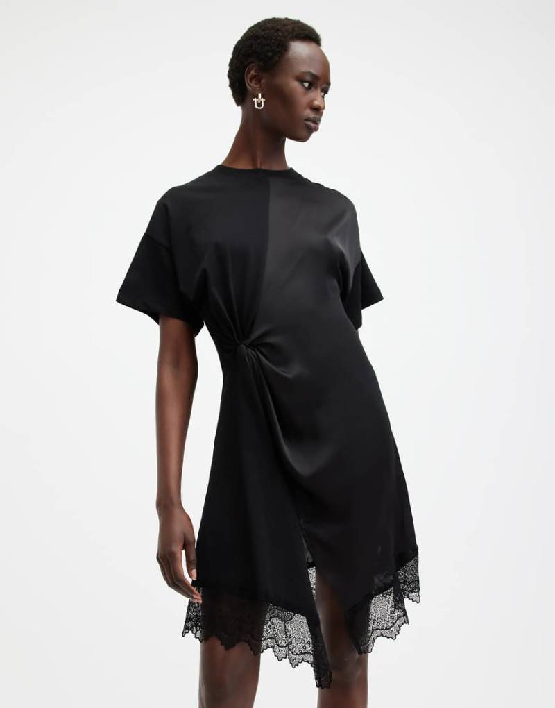 AllSaints - Lana - Minikleid in Schwarz mit Spitzenbesatz von AllSaints