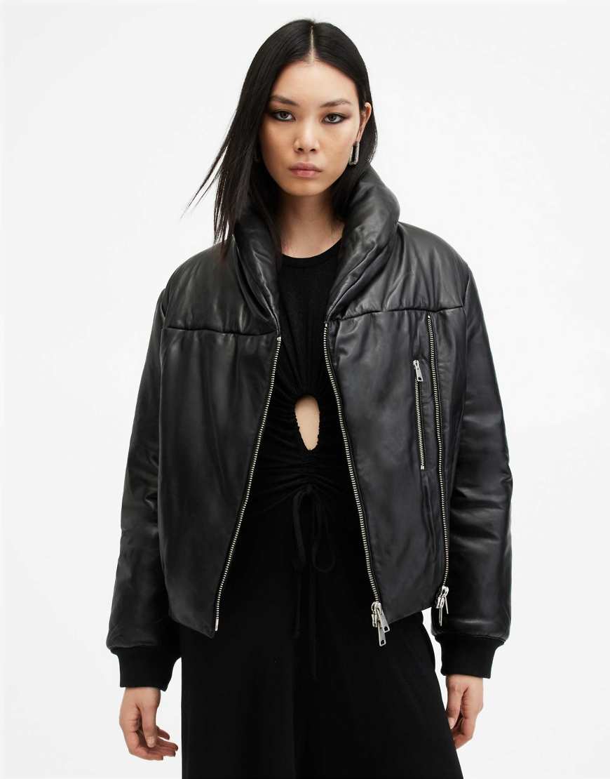 AllSaints - Lauren - Pufferjacke aus Leder in Schwarz von AllSaints