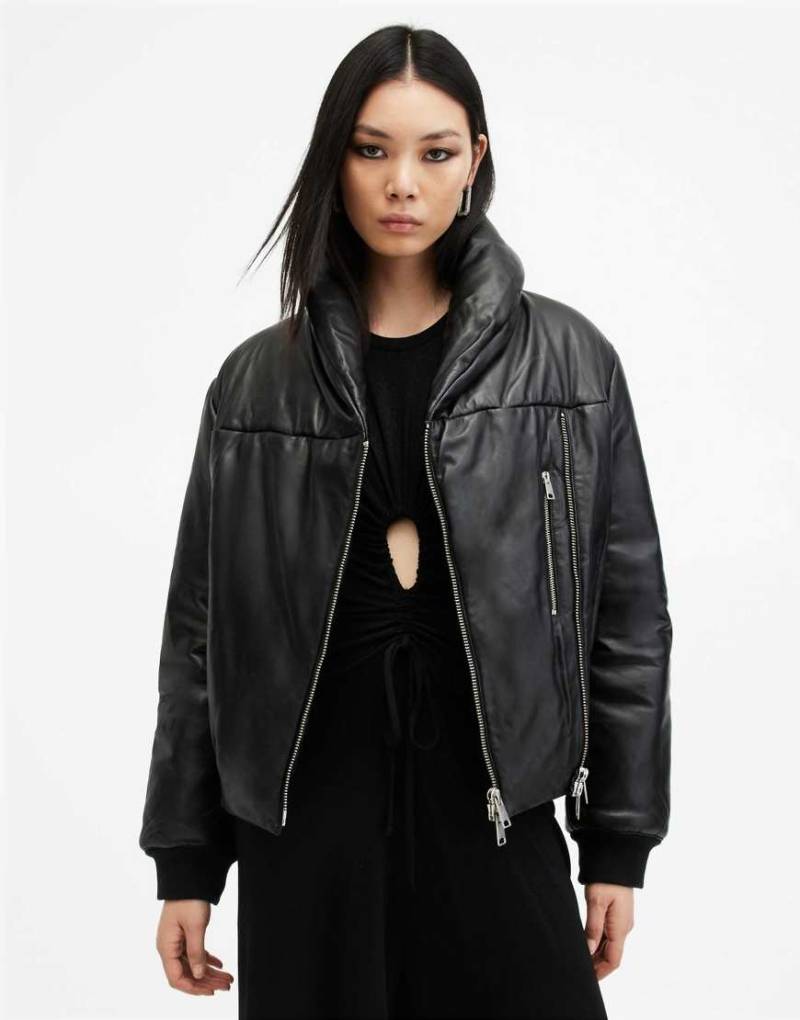 AllSaints - Lauren - Pufferjacke aus Leder in Schwarz von AllSaints