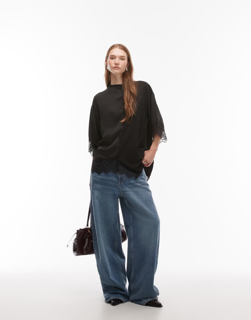 AllSaints - Lenny - Oberteil aus Satin und Spitze-Schwarz von AllSaints