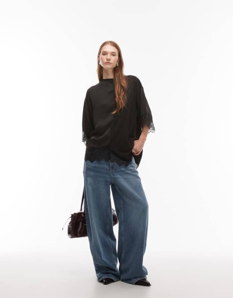 AllSaints - Lenny - Oberteil aus Satin und Spitze-Schwarz von AllSaints