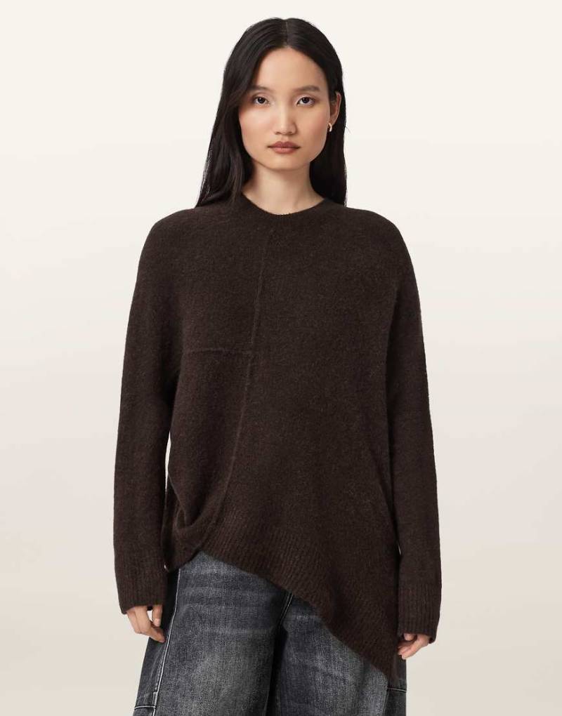 AllSaints - Lock - Shirt in Ochsenblutrot mit Rundhalsausschnitt von AllSaints