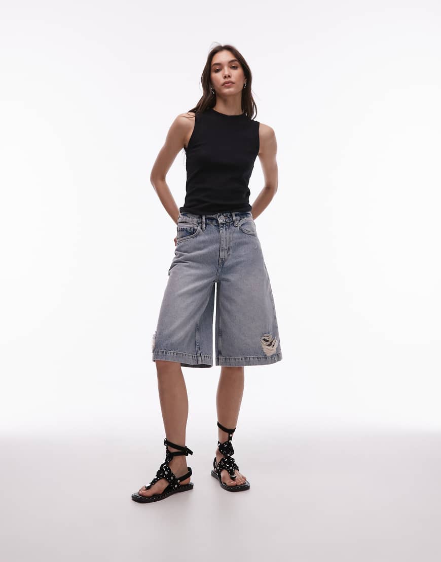 AllSaints - Louie - Lange Shorts in hellem Indigoblau von AllSaints