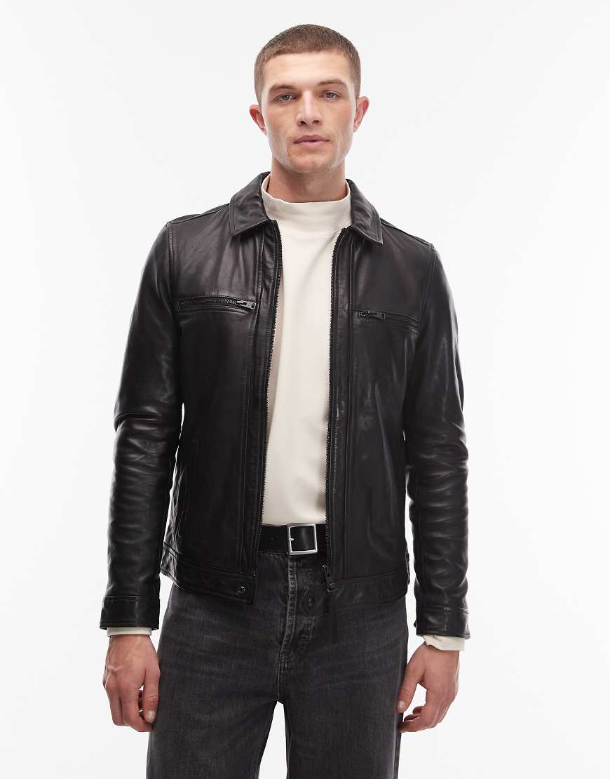 AllSaints - Luck - Jacke aus Leder in Schwarz von AllSaints