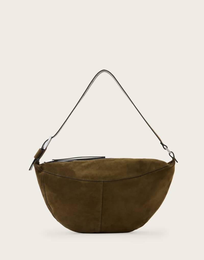 AllSaints - Luna - Schultertasche aus Wildleder in Olivgrün von AllSaints