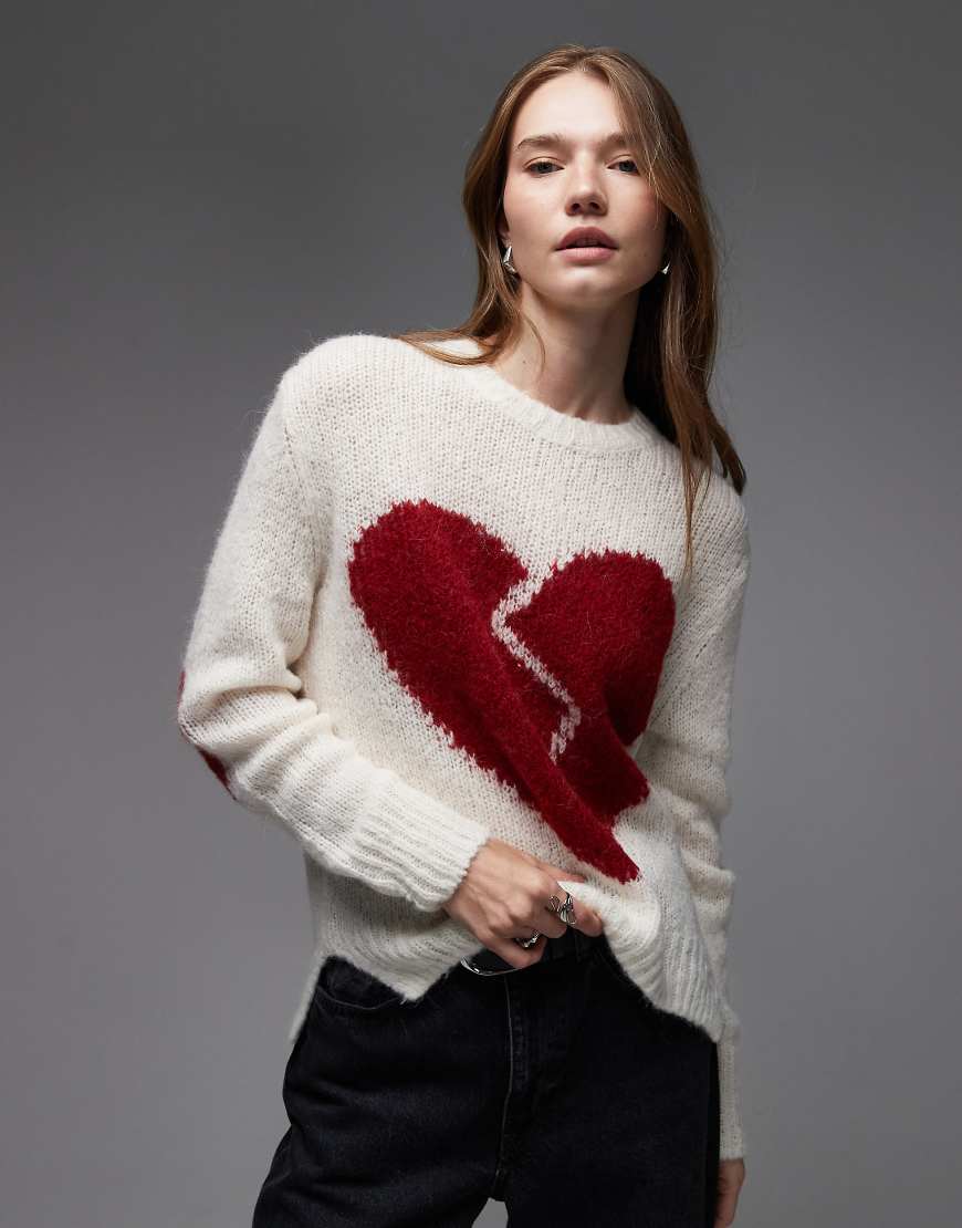 AllSaints - Luvheart - Pullover in Creme und Rot von AllSaints