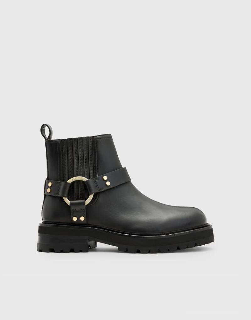 AllSaints - Maddie - Biker-Stiefel in Schwarz und Messing-Bunt von AllSaints