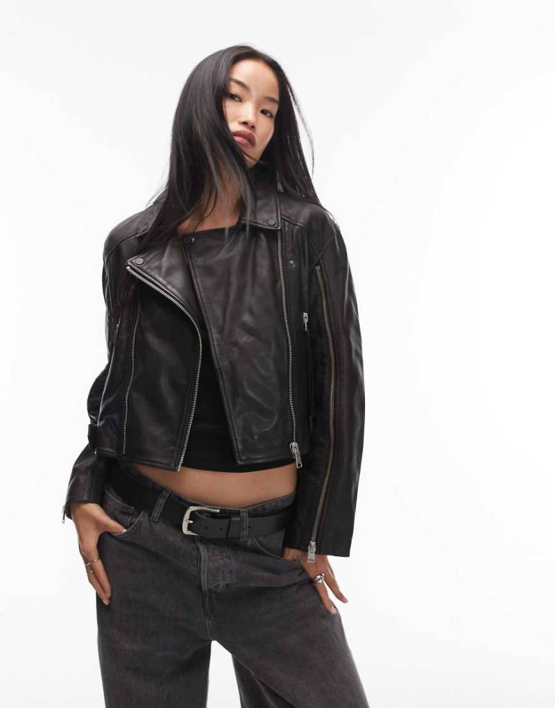 AllSaints - Masone - Bikerjacke aus Leder in Schwarz von AllSaints