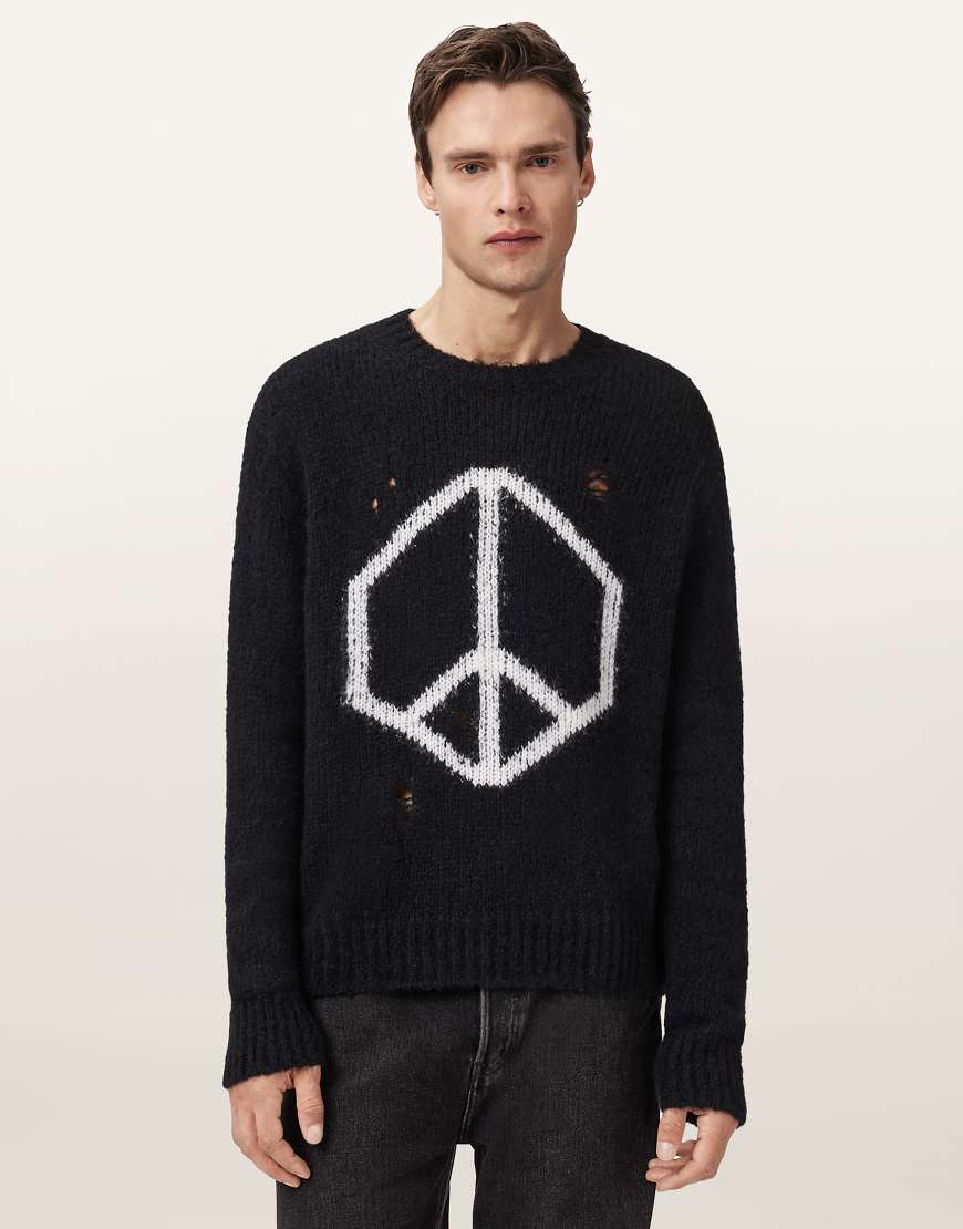 AllSaints - Message - Sweatshirt in Schwarz mit Rundhalsausschnitt von AllSaints