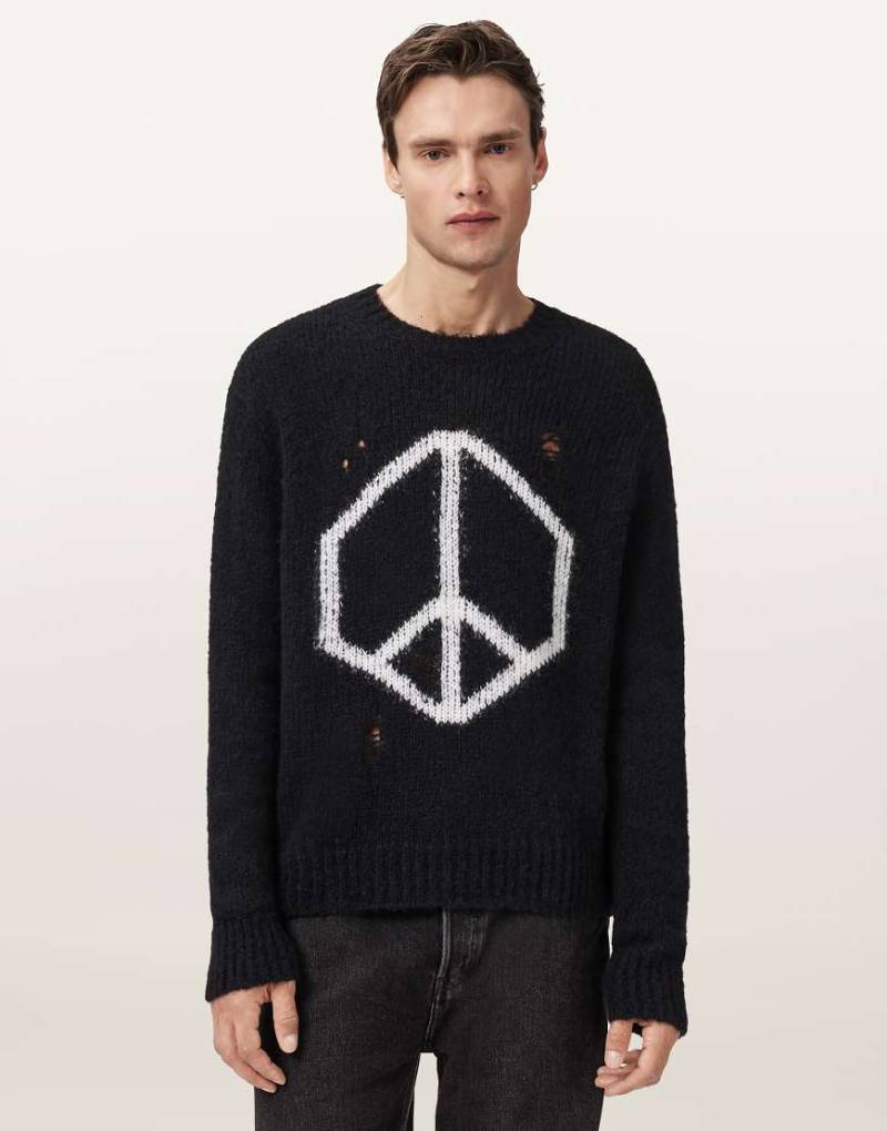 AllSaints - Message - Sweatshirt in Schwarz mit Rundhalsausschnitt von AllSaints