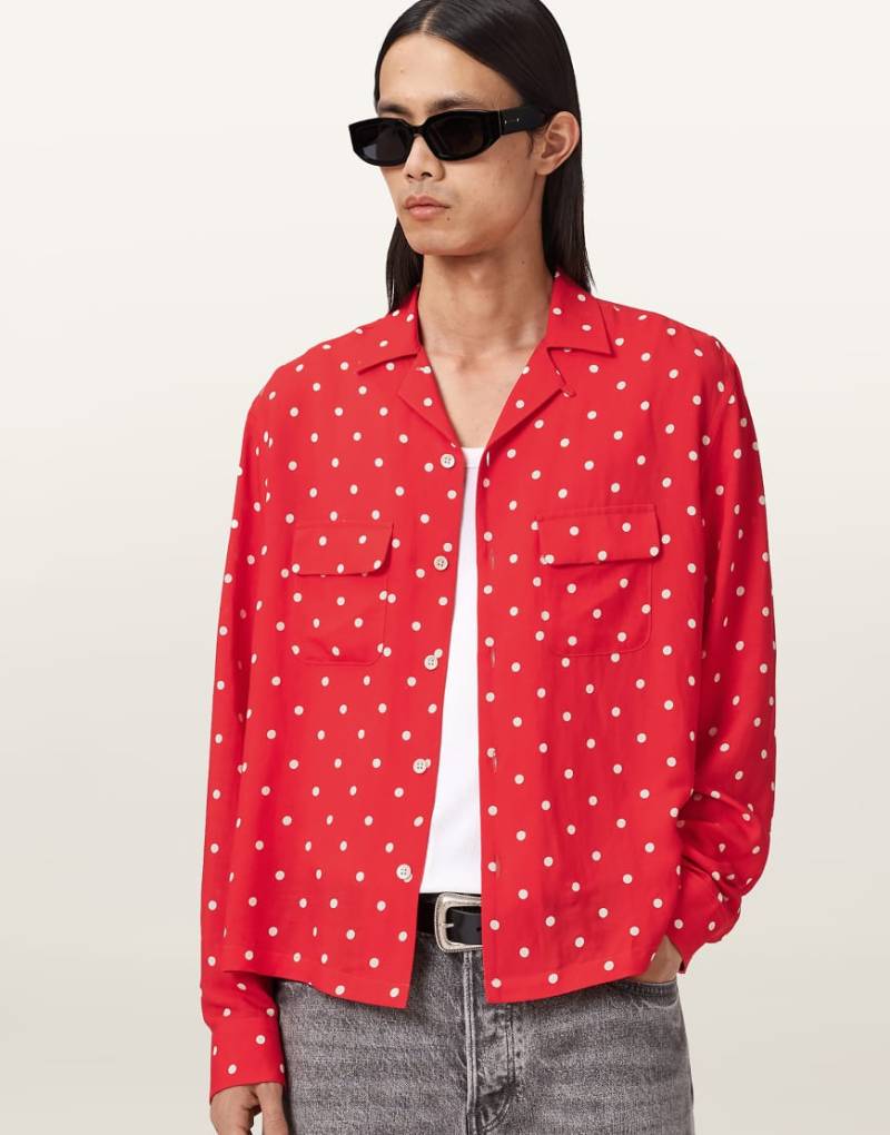 AllSaints - Mini - Langärmlige Hemdbluse in Chilipfeffer-Rot mit Polka Dots von AllSaints