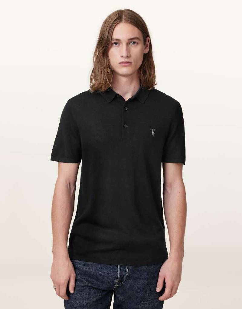 AllSaints - Mode - Langärmliges Polohemd aus Merinowolle in Schwarz von AllSaints