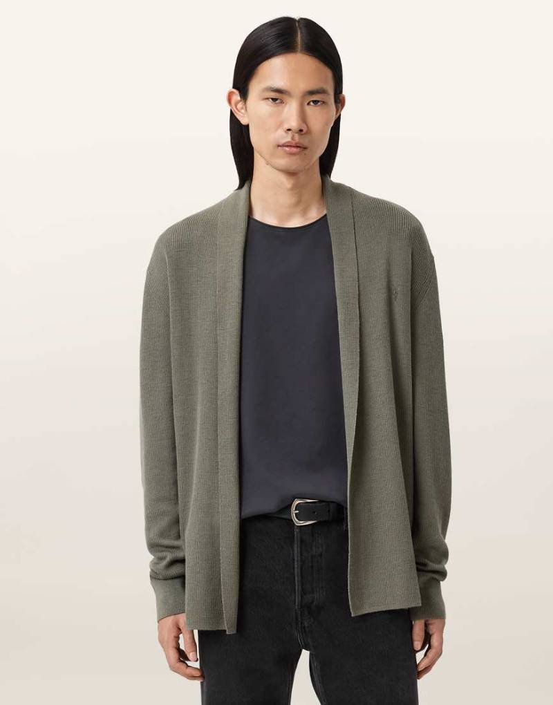 AllSaints - Mode - Offene Strickjacke aus Merinowolle in gedämpftem Grün von AllSaints