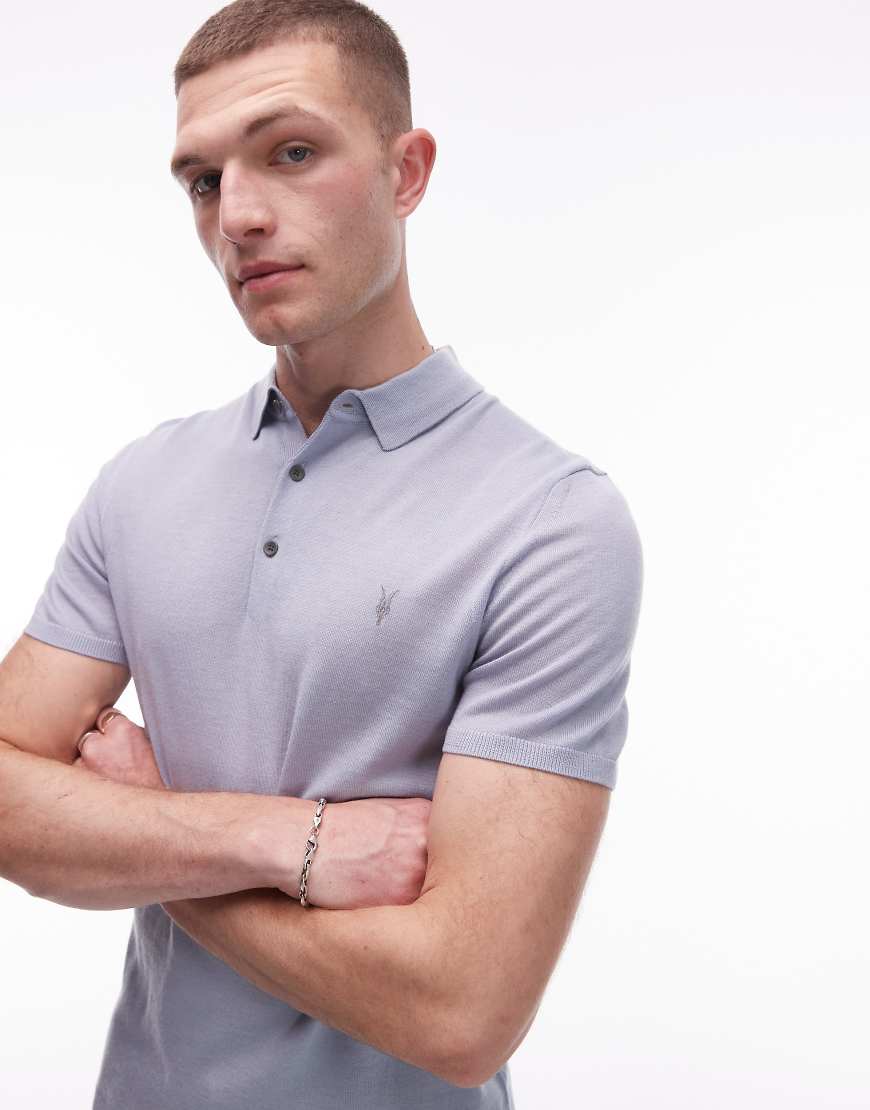 AllSaints - Mode - Poloshirt aus Merinowolle in Weidenblau von AllSaints