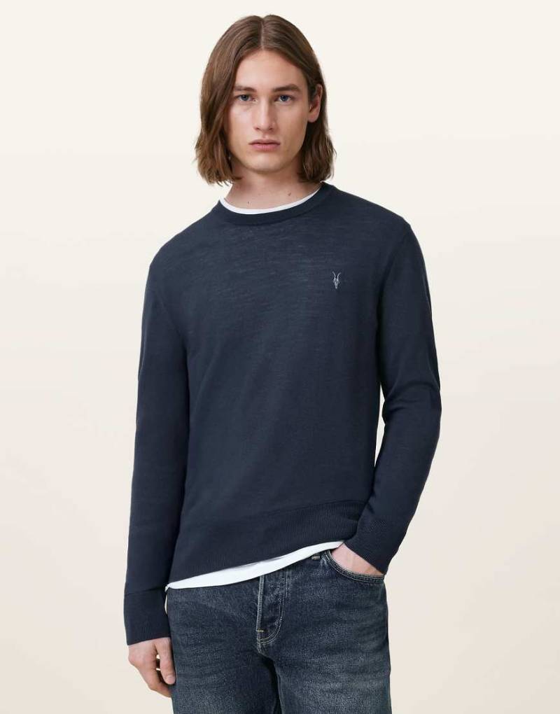 AllSaints - Mode - Pullover aus Merinowolle in Weidenblau mit Rundhalsausschnitt von AllSaints