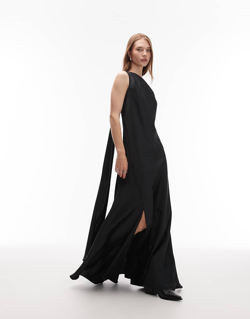 AllSaints - Monica - Maxikleid aus Satin in Schwarz mit Rückenausschnitt von AllSaints