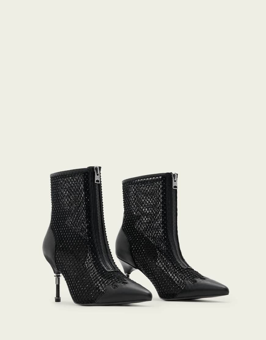 AllSaints - Natasha - Spitze Stiefel in Schwarz mit Mesh von AllSaints